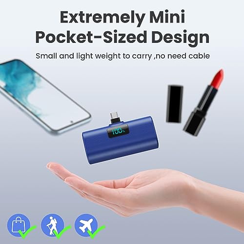[2-Pack]Portable Charger for iPhone 16/15 Series,6000mAh PD USB C Power Bank Built-in USB-C Connector,Battery Pack Compatible with iPhone 16/16 Plus/16 Pro/16 Pro Max/15 Series,Android (Black+Blue) - color: Black+Blue