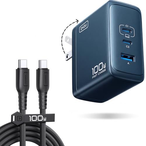 INIU 100W USB C Laptop Charger, GaN Fast Charging Block for with 100W Cable - color: Blue