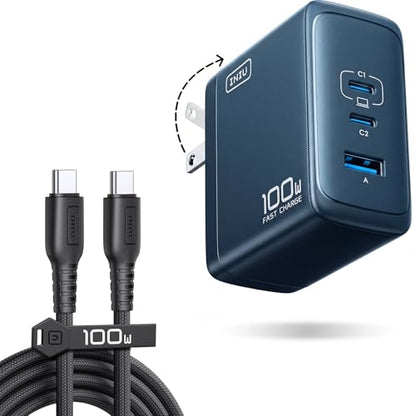 INIU 100W USB C Laptop Charger, GaN Fast Charging Block for with 100W Cable - color: Blue