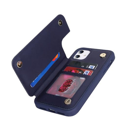 iCoverCase Compatible with iPhone 11 Case with Card Holder, Wallet Phone Case for Women Men RFID Blocking PU Leather Protective Case 6.1 Inch (Dark Blue) - color: Dark Blue