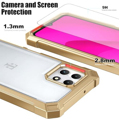 Ailiber for TMobile REVVL 7 5G Case, Clear Transparent [Anti Yellowing], with [Screen Protector], Dual Layer Shockproof Bumper, Silicone Cell Phone Case for T-Mobile Metro REVVL 7 5G-Gold - color: Crystal Clear & Gold