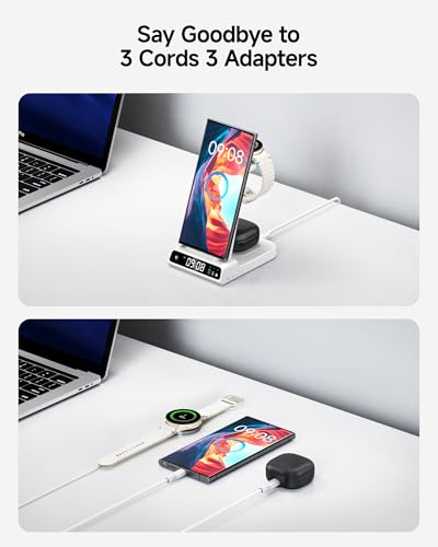 3 in 1 Wireless Charger for Samsung Galaxy S26 Ultra, Galaxy Watch 8, Buds - color: White