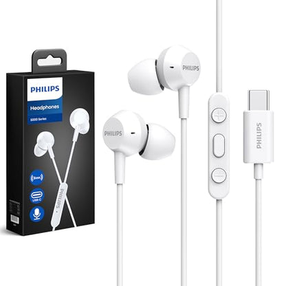 Philips Wired Earbuds USB C with Microphone, in Ear Type C Headphones with mic, Powerful Bass, Lightweight, USB-C Wired Earphones, 3-Button in-line Remote Ear Buds