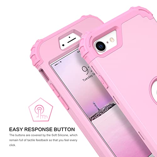 BENTOBEN for iPhone SE 2022 Phone Case and iPhone SE 2020 Case, Heavy Duty 3 in 1 Full Body Rugged Shockproof Hybrid Hard PC Soft Rubber Bumper Drop Protective Girls Women Boy Cover,Light Pink Design - color: Light Pink