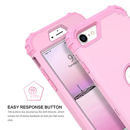BENTOBEN for iPhone SE 2022 Phone Case and iPhone SE 2020 Case, Heavy Duty 3 in 1 Full Body Rugged Shockproof Hybrid Hard PC Soft Rubber Bumper Drop Protective Girls Women Boy Cover,Light Pink Design - color: Light Pink