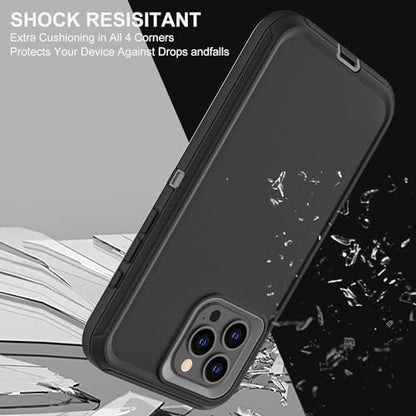YKHJKLEC for iPhone 15 Pro Case, Military Grade 3 in 1 Heavy Duty Shockproof/Drop Proof/Dust Proof Case with 2Pcs Tempered Glass Screen Protector (Black/Grey) - color: Black/Grey