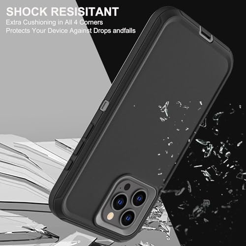 YKHJKLEC for iPhone 15 Pro Case, Military Grade 3 in 1 Heavy Duty Shockproof/Drop Proof/Dust Proof Case with 2Pcs Tempered Glass Screen Protector (Black/Grey) - color: Black/Grey