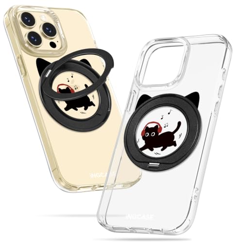 for iPhone 14 Pro Max Case with Stand- Cute Clear Phone Cases Compatible with MagSafe Cat Music Pattern for Women Girls Girly Soft TPU Magnetic Ring Protective Cover for Apple 14ProMax - color: A Cat Music - With Stand, size: for iPhone 14 Pro Max