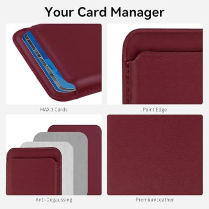 Magnetic Wallet Cell Phone Card Holder for Phone Case with Mag-Safe | Stronger Magnetic RFID Leather Phone Wallet Stick on Series of iPhone 17/16/15/14/13/12 and Pro/Promax, Burgundy - color: Burgundy, size: 1 Pack
