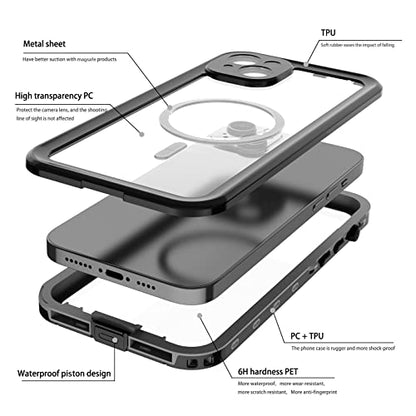 Full Body Case for iPhone 14 Plus 6.7 Inch,Waterproof DirtProof DropProof Snowproof Anti-Scratch Magnetic Clear Rugged Built-in Screen Protector Heavy Protect,Black-Gray - size: iPhone 14 Plus 6.7inch