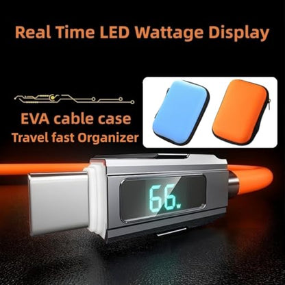 USB C to USB C Cable 5ft Chubby 4 in 1 USB Charging Cable with LED Display - color: 4 Combinations Orange+Blue