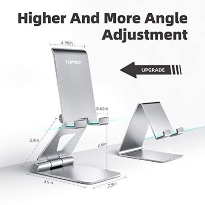 Cell Phone Stand Holder Adjustable Increase Fully Foldable Thick Aluminum Desktop Cellphone Cradle (Silver)