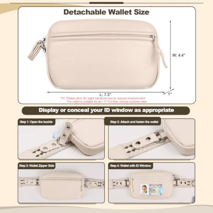 YFWE Clip and Go Phone Strap with Crossbody Wallet, Adjustable Phone Lanyard with Detachable RFID Wristlet Wallet, Anti-Theft Leather Purse with ID Window for Travel Essentials (Cream) - color: Cream Beige