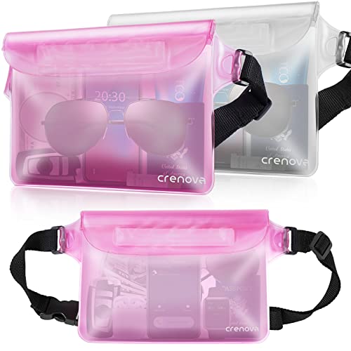 Waterproof Bag Fanny Packs for Women, Floating Beach Bags 2PCS | Floating, ideal for Beach, Boating & Kayaking&Fishing&Diving, Durable Material, Phone & Passport Pouch - color: Pink & Clear