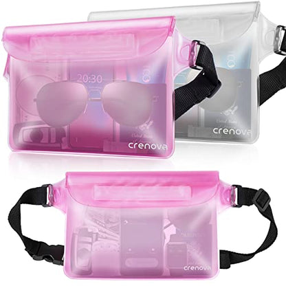 Waterproof Bag Fanny Packs for Women, Floating Beach Bags 2PCS | Floating, ideal for Beach, Boating & Kayaking&Fishing&Diving, Durable Material, Phone & Passport Pouch - color: Pink & Clear