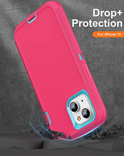 iPhone 13& iPhone 14 Heavy-Duty Case, Military-Grade Shockproof Protection, Includes 2 Tempered Glass Screen Protectors - Pink Blue - color: Pink Blue