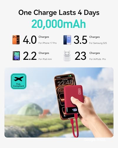 INIU Portable Charger, Smallest 20000mAh 22.5W Fast Charging Power Bank - color: Red