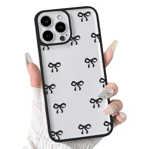 NITITOP for iPhone 12 Pro Case Cute Ribbon Bow - Black | Aesthetics, Clear, Durable bowknot, Full camera lens, For woman girl, Soft TPU, Shockproof, Waterproof - color: Black, size: iPhone 12 Pro