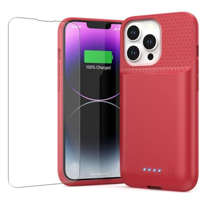 Feob Battery Case for iPhone 13/13 Pro/14,[2025 Upgraded] 7500 mAh Ultra-Slim Portable Extended Charger Cover for iPhone 13/13 Pro/14 Charging Case (6.1 Inch)-Red - color: Red