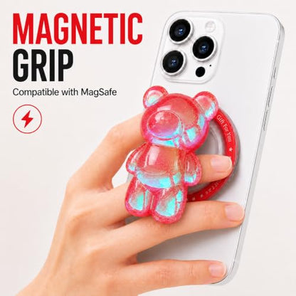 Magnetic 3D Bear Phone Grip Stand, MagSafe Compatible — Cherry Red - color: Cherry Red