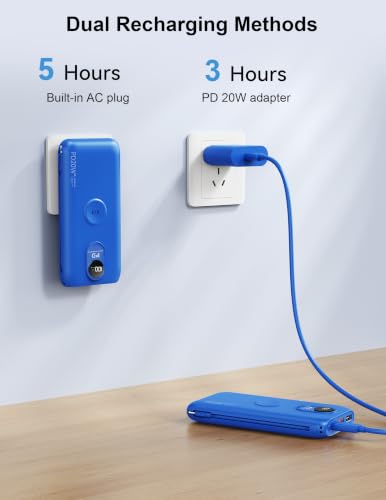 Portable Charger 10000mAh 20W, Wall Plug, 2 Cables, iWatch Charging - color: Sapphire Blue