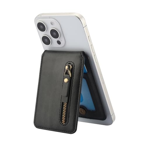 HAII for MagSafe Card Wallet Bag compatible with MagSafe Invisible Ultra-Thin Lightweight Kickstand Magnetic Mobile Wallet Man Woman, 4 Card Slots + 1 Zipper Cash Bag. (Black, Zipper) - color: Black, size: 4 Card Slots + 1 Zipper Cash Bag - Zipper