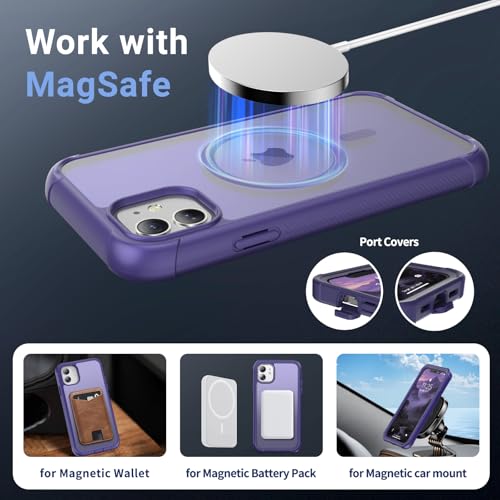 jaroco Magnetic for iPhone 11 Case Heavy Duty Protection Dark Purple | Compatible with MagSafe,Military Grade Drop Protection,Translucent Matte,Non-Slip,Shockproof 2-Layer Durable Bumper Case - color: Dark Purple, size: iPhone 11