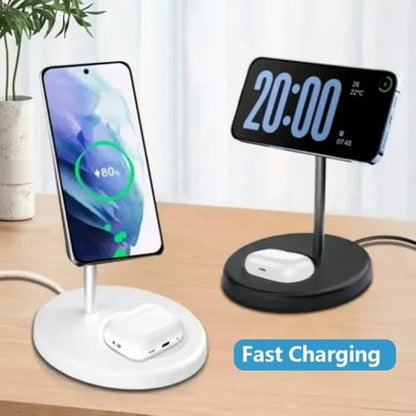 2-in-1 Wireless Charging Stantion 15W Fast Magnetic Wireless Charger Stand for iPhone 17 16 15 14 13 12 AirPods 4/3 Pro for MagSafe (Black)