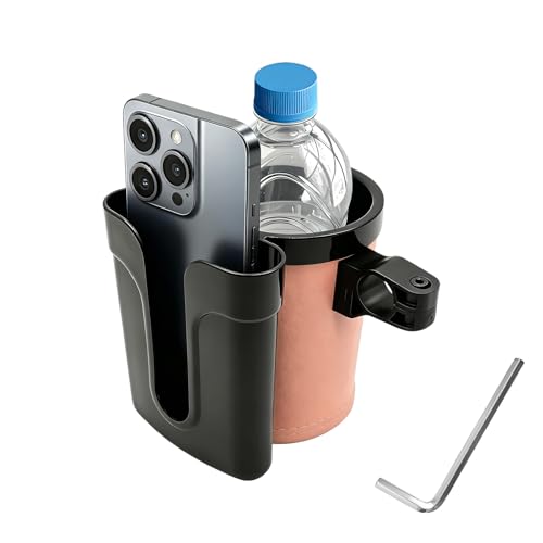 Bike Cup Holder, Bicycle Handlebar Water Bottle Holders with Cell Phone Keys Holder, Universal Drink Bottle Cage for Bike Motorcycle Scooter Stroller Walker Wheelchair (Black & Beige) - color: Black & Beige