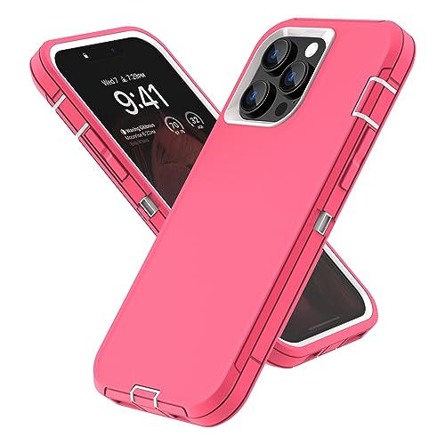 Sansunto Case Designed for iPhone 13 Pro, 3 Layer Heavy Duty Shockproof Protective Case, Silicone Rubber Cover Rugged Hybrid Full Body Protection Bumper for Women (Rose/White) - color: Rose/White