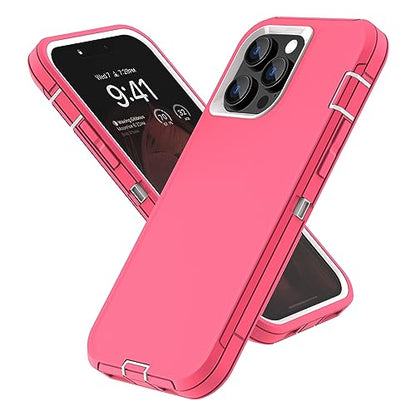 Sansunto Case Designed for iPhone 13 Pro, 3 Layer Heavy Duty Shockproof Protective Case, Silicone Rubber Cover Rugged Hybrid Full Body Protection Bumper for Women (Rose/White) - color: Rose/White