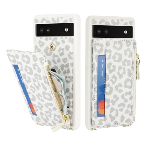 Cavor Compatible with Google Pixel 6a Case Wallet, Leopard White - color: Leopard White, size: Google Pixel 6a