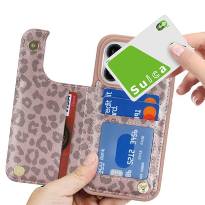 iCoverCase Compatible with iPhone 13 Pro Case with Card Holder, Wallet Phone Case for Women Men RFID Blocking PU Leather Protective Case 6.1 Inch (Rose Gold Leopard) - color: Rose Gold Leopard