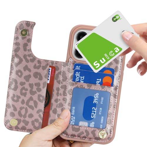 iCoverCase Compatible with iPhone 13 Pro Case with Card Holder, Wallet Phone Case for Women Men RFID Blocking PU Leather Protective Case 6.1 Inch (Rose Gold Leopard) - color: Rose Gold Leopard