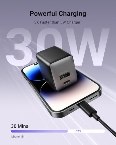 wegear USB C Fast Charging Charger, 30W Dual-Port GaN Nano Charger - color: Black, size: 2 Pack
