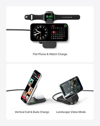INIU 3 in 1 Foldable Wireless Charging Station, 15W Fast Mag-Safe Charger - color: Black