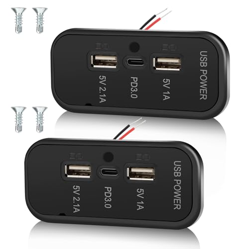 2PCS 12V RV USB Outlet 3 Charging Ports Panel Wall Surface Mount - color: Black, size: 2PCS