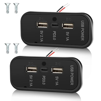 2PCS 12V RV USB Outlet 3 Charging Ports Panel Wall Surface Mount - color: Black, size: 2PCS