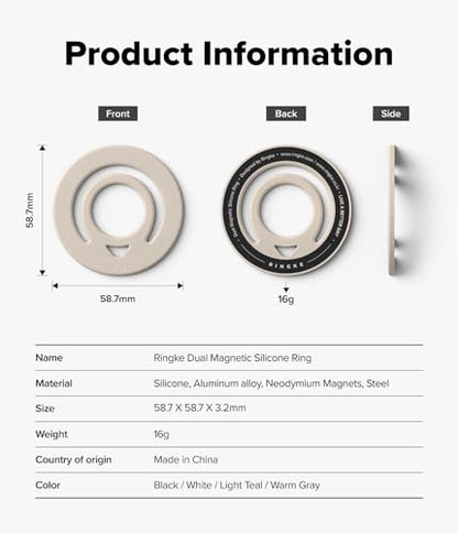Ringke Dual Magnetic Silicone Ring [Compatible with MagSafe] Phone Grip, Dual-Sided Powerful Magnet, Lightweight (0.04 lb) & Super Slim (0.13 in) Soft Holder for iPhone, Galaxy, Pixel - Warm Gray - color: Warm Gray