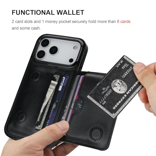 KIHUWEY Compatible with iPhone 17 Pro Max Wallet Case Credit Card Holder, Premium Leather Kickstand Flip Hidden Magnetic Clasp Durable Shockproof Protective Cover for 6.9 inch (Black) - color: Black