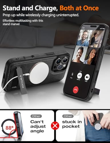WTCASE Magnetic for iPhone 16 Pro Max Leather Case,Built-in Invisible Stand [Compatible with Magsafe] Protective Slim Kickstand Phone Cover Compatible with iPhone 16 Pro Max (2024) 6.9" (Black) - color: Black, size: iPhone 16 Pro Max-6.9"
