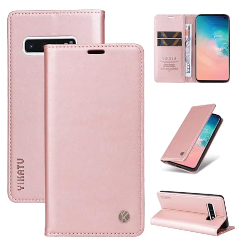 Compatible with Samsung Galaxy S10 Wallet Case PU Leather Flip Folio Case with Card Holder Magnetic Closure Shockproof Protective Phone Cover Rose Gold - color: Rose Gold, size: Samsung S10