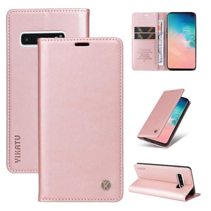 Compatible with Samsung Galaxy S10 Wallet Case PU Leather Flip Folio Case with Card Holder Magnetic Closure Shockproof Protective Phone Cover Rose Gold - color: Rose Gold, size: Samsung S10