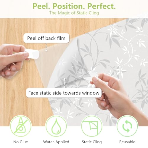 LEMON CLOUD Window Privacy Film, Frosted Glass Window Film, 17.5″ x 78.7″ - color: Bamboo Leaf, size: 17.5" x 78.7"