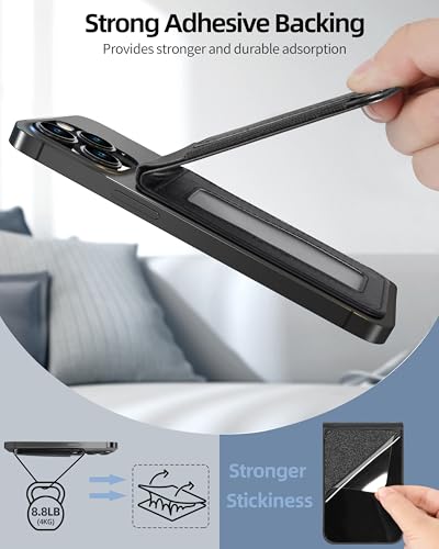 Phone Wallet Stick On with Stand, Adhesive Phone Card Holder, 8-Card Holder - color: Classic Black