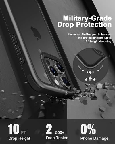 Mobnano Compatible with iPhone 15 Pro Max Case, with Multicolor Protective Shockproof Bumpers, Crystal Clear Back Not Yellowing Anti-Scratch Hard PC Back & Soft Silicone TPU Frame Cover - Black - color: Black, size: iPhone 15 Pro Max