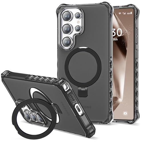 Compatible with Samsung Galaxy S25 Ultra Case 6.9'' Cute Wavy Frame with Magnetic Stand [Compatible with Mag-Safe] Military-Grade Translucent Phone Case for Women Girl, Black - color: Black, size: Samsung Galaxy S25 Ultra