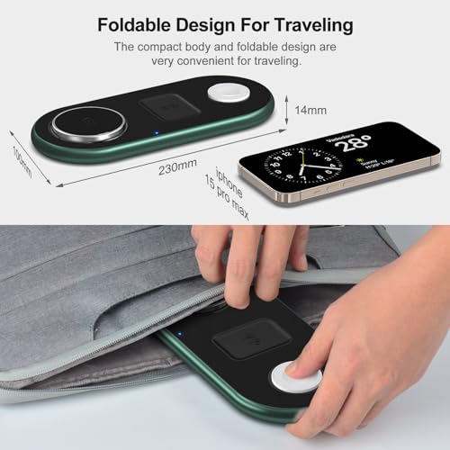 3 in 1 Charging Station for Apple Devices, Faster Mag-Safe Charger Stand, Magnetic Wireless Charger Station for iPhone 17 16 15 14 13 12 Pro Max Plus, Apple Watch iwacth & AirPods, (Alpine Green) - color: Alpine Green