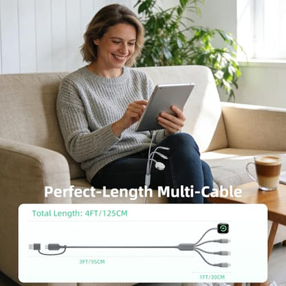 A-Pce 4-in-2 Multi Charging Cable with Smartwatch Charging, Grey-4FT - color: Grey, size: 4FT