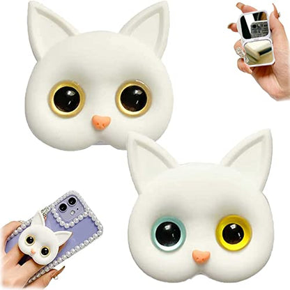 2/4Pack 3D Cute Kitten Phone Holder with Mini Mirror,Phone Grip with Small Makeup Mirror,Cute Cat Phone Folding Bracket,3D Cute Cat Cellphone Foldable Finger Grip Holder for All Smartphones (2Pcs-B) - color: 2Pcs-B